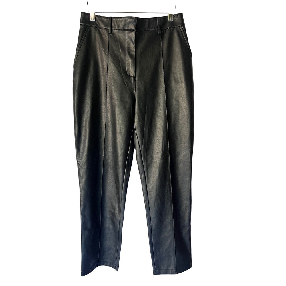 NA-KD Black Faux Leather Pintuck High Waisted Tapered Pants Size 38 US 6